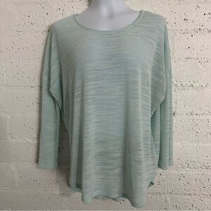 Olive & Oak Womens Sweater L Aqua 3/4 Sleeve Slub Knit Rayon Blend AE5